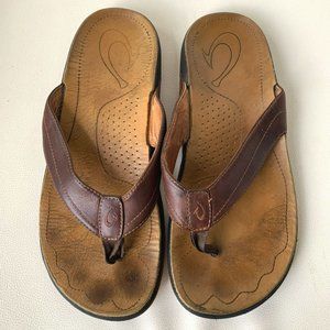 Olukai Mens KUMU Leather Flip Flop Sandal Brown